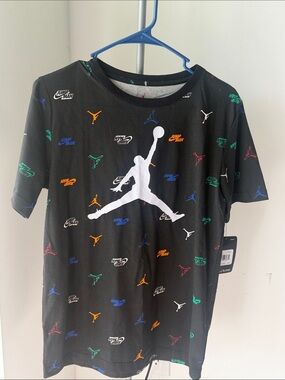 Jordan Black Short Sleeve Tee with Multicolor Jumpman Pattern